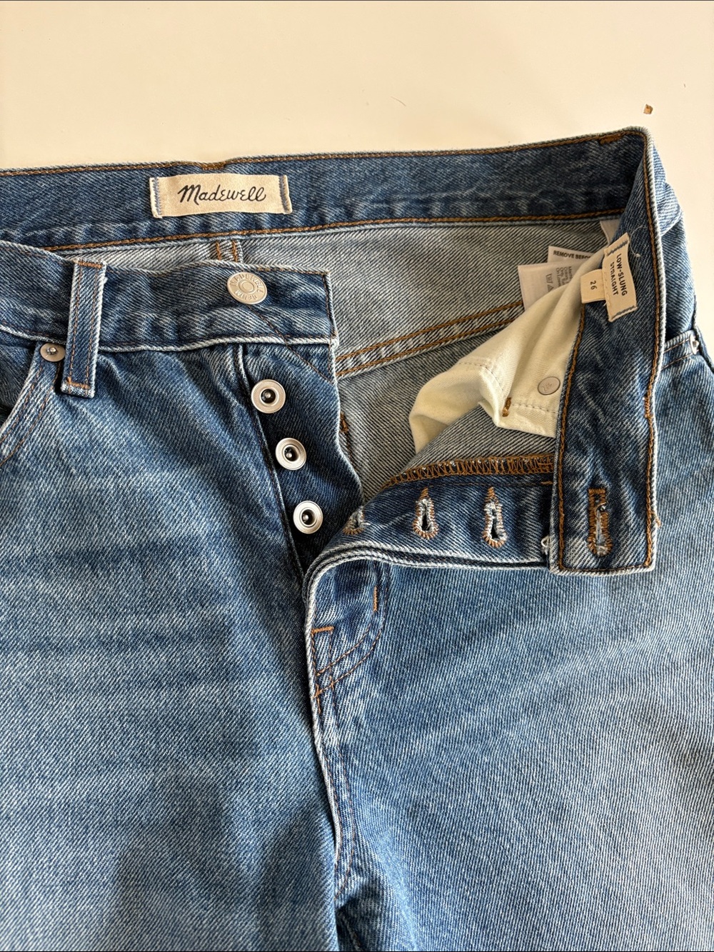 Madewell Low-Slung Straight Leg Jeans in Medium Blue Wash - Picture 3 of 6